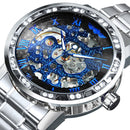WINNER Transparent Skeleton Watch for Men Mechanical Wristwatches Diamond Watches Mens Luxury Stainless Steel Strap Unisex Clock