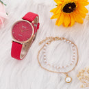 Ladies Watch Set Fashion Starry Dial Bracelet Women's Leather Strap Quartz Girl's WristWatch(No Box)