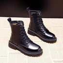 Pofulove Winter Boots Women Shoes Black Leather Boots Fur Ankle Booties Velvet Plush Warm Platform Shoes Fashion Designer Botas