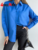 Green Women's Oversize Shirt White 100% Cotton Long Sleeve Loose Basic Top Spring Elegant Beautiful Blouses New 2022 for Women