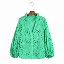 Embroidery Women Blouse Summer 2022 New Fashion Long Sleeve Female Smock Shirt Top Clothing Wears