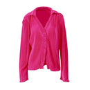 Ladies Shirt Suits Pleated Notched Single-Breasted Female Cardigan Two-Piece Loose Shirts and High-Waist Wide-Leg Pants Sets