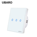 UBARO Eu AC100-240V Tempered Black White Crystal Glass Touch Switch Panel Wall Light Sensor Button 1/2/3 Gang 10A Interruptor