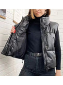 Elina Black Stand Collar Vests Women Fashion Zipper PU Leather Coats Women Elegant Autumn Winter Short Vests Female Ladies IAC