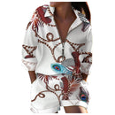 Long Sleeve Shirt & Pocket Design Shorts Set Women&