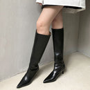 Taoffen Size 33-43 Women Genuine Leather Knee High Boots Pointed Toe Thin Heel Slip On Party Club Winter Ladies Footwear