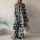 Summer Fashion Printed Loose Long Sleeves Shirts Straight Pants Two Piece Suits New Streetwear Women&