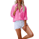 Sexy Fashion Fall Winter Lapel Solid Color Shirts Casual Long Sleeves Loose Cardigan Buttons Long Blouses Elegant Office Shirts