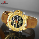 NAVIFORCE Luxury Gold Watches For Men Casual Sports Chronograph Alarm Quartz Wrist Watch Leather Waterproof Digital Clock 9163