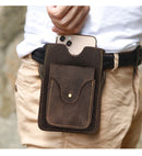 Real Leather men Casual Design Small Waist Bag Cowhide Fashion Hook Bum Bag Waist Belt Pack Cigarette Case 5.5" Phone Pouch 1609