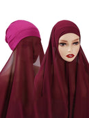 Instant Hijab With Cap Heavy Chiffon Jersey Hijab For Women Veil Muslim Fashion Islam Hijab Cap Scarf For Muslim Women Headscarf