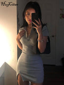 Hugcitar 2021 Short Sleeve Slit Sexy Mini Dress Summer Women Fashion Streetwear Outfits Cute Solid Y2K Party Clothing