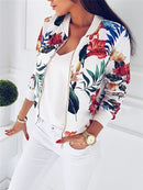 Women Floral Printed Jackets Spring Autumn Long Sleeve Zipper Bomber Outwear Casual Pocket Slim Streetwear Female Plus Size Coat
