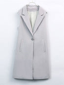 Sungtin Classic Women Long Blazer Vest Elegant Office Lady Coat Female Waistcoat Causal Suits Sleeveless Jacket Pocket Outwear