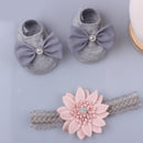Lovely Pearl Bows Newborn Baby Girl Headband Socks Set Lace Flower Baby Hair Band Turban Baby Little Girl Hair Accessories