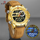 NAVIFORCE Luxury Gold Watches For Men Casual Sports Chronograph Alarm Quartz Wrist Watch Leather Waterproof Digital Clock 9163