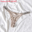Sexy Women Pantie Crystal Rhinestone Letter Secret Underwear Fitness Gym Love Thongs Low Rise Tanga Female Push Up Lingerie