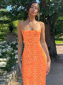 Hugcitar Flower Print Slip Sleeveless Backless Slim Sexy Maxi Dress 2022 Spring Women Elegant Streetwear Party Clothing Concise