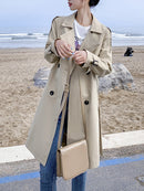 Aelegantmis Women Casual Long Trench Coat With Sashes Double Breasted Women's Windbreaker 2022 Chic Office Coat Ladies Outerwear