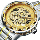 WINNER Transparent Skeleton Watch for Men Mechanical Wristwatches Diamond Watches Mens Luxury Stainless Steel Strap Unisex Clock