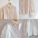 Vintage Solid White Lace Blouse Shirts Women New Korean Button Loose Shirt Tops Female Hollow Casual Ladies Blouses Blusas 12928