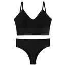 Women Seamless Bra Set Sexy Thong Low Waist Panties Wire Free Bra Bralette Lingerie Brassiere Cotton Female Underwear Set