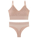 Women Seamless Bra Set Sexy Thong Low Waist Panties Wire Free Bra Bralette Lingerie Brassiere Cotton Female Underwear Set
