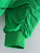 Willshela Women Fashion Oversized Bomber Jackets Coat With Pockets Front Zipper Vintage O-Neck Long Sleeves Female Chic Outwears