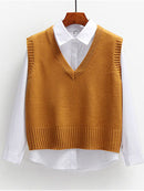 Women Sweater Vest Spring 2021 Autumn Women Short Loose Knitted Sweater Sleeveless Ladies V-Neck Pullover Tops Female Outerwear