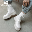 RIZABINA 2023 New Ankle Boots For Women Fashion Real Leather Heels Shoes Woman Winter Warm Fur Office Lady Footwear Size 34-39