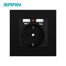 SRAN EU Power socket socket with usb for home,Dual Usb plug 5V 2A PC Panel 86*86mm Usb wall socket Smart LED ON/OFF 16A Outlets