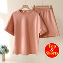 Summer Cotton Tracksuit Women Spring Loose Two Piece Sets Casual Long Sleeve Sweatshirt & Elastic Waist Shorts Female Outfits