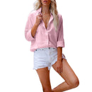 Sexy Fashion Fall Winter Lapel Solid Color Shirts Casual Long Sleeves Loose Cardigan Buttons Long Blouses Elegant Office Shirts