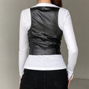 Xingqing y2k PU Leather Vest Vintage Aesthetic Women V Neck Sleeveless Button Tank Tops 2000s Dark Academia Tshirt Waistcoat
