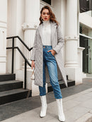 Simplee Long straight winter coat with rhombus pattern Casual sashes women parkas Deep pockets tailored collar stylish outerwear