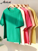 Summer Cotton Tracksuit Women Spring Loose Two Piece Sets Casual Long Sleeve Sweatshirt & Elastic Waist Shorts Female Outfits