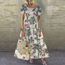 Vintage Floral Long Dress Women Summer Elegant Linen Short Sleeve Boho Maxi Dress Female Holiday Sundress Party Dresses Vestidos