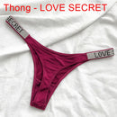 Sexy Women Pantie Crystal Rhinestone Letter Secret Underwear Fitness Gym Love Thongs Low Rise Tanga Female Push Up Lingerie