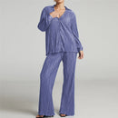 Ladies Shirt Suits Pleated Notched Single-Breasted Female Cardigan Two-Piece Loose Shirts and High-Waist Wide-Leg Pants Sets