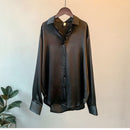 Satin Shirt Womens Clothing Silk Shirts Vintage Blouse Office Lady Sheer Top Longsleeve Dress Shirt Ladies Overshirt