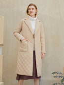 Simplee Long straight winter coat with rhombus pattern Casual sashes women parkas Deep pockets tailored collar stylish outerwear