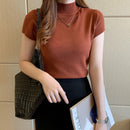 Womens Tops And Blouses Summer Short Sleeve Blouse Women Blusas Mujer De Moda 2021 Turtleneck Knitted Blouse Shirt Tops C931
