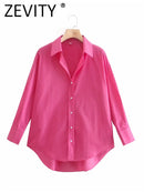 Zevity New Women Simply Candy COlor Single Breasted Poplin Shirts Office Lady Long Sleeve Blouse Roupas Chic Chemise Tops LS9114