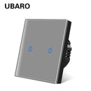 UBARO Eu AC100-240V Tempered Black White Crystal Glass Touch Switch Panel Wall Light Sensor Button 1/2/3 Gang 10A Interruptor