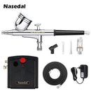 Nasedal NT-19 Dual-Action Airbrush Compressor Kit 0.3mm Airbrush Spray Gun for Nail Airbrush Model Cake Car Fish Shoes Painting