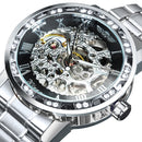 WINNER Transparent Skeleton Watch for Men Mechanical Wristwatches Diamond Watches Mens Luxury Stainless Steel Strap Unisex Clock