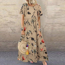 Vintage Floral Long Dress Women Summer Elegant Linen Short Sleeve Boho Maxi Dress Female Holiday Sundress Party Dresses Vestidos