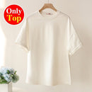 Summer Cotton Tracksuit Women Spring Loose Two Piece Sets Casual Long Sleeve Sweatshirt & Elastic Waist Shorts Female Outfits