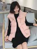 Women Thick Down Cotton Vest Winter Autumn Solid Puffer Waistcoat for Female Stand Collar Loose Sleeveless Vest Jacket Coat