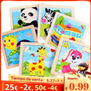 11X11CM Kids Wooden Puzzle Toy Vehicle Animal Jigsaw Cartoon Animal Traffic Tangram Toys Educational Toys Puzzles for Kids Gifts